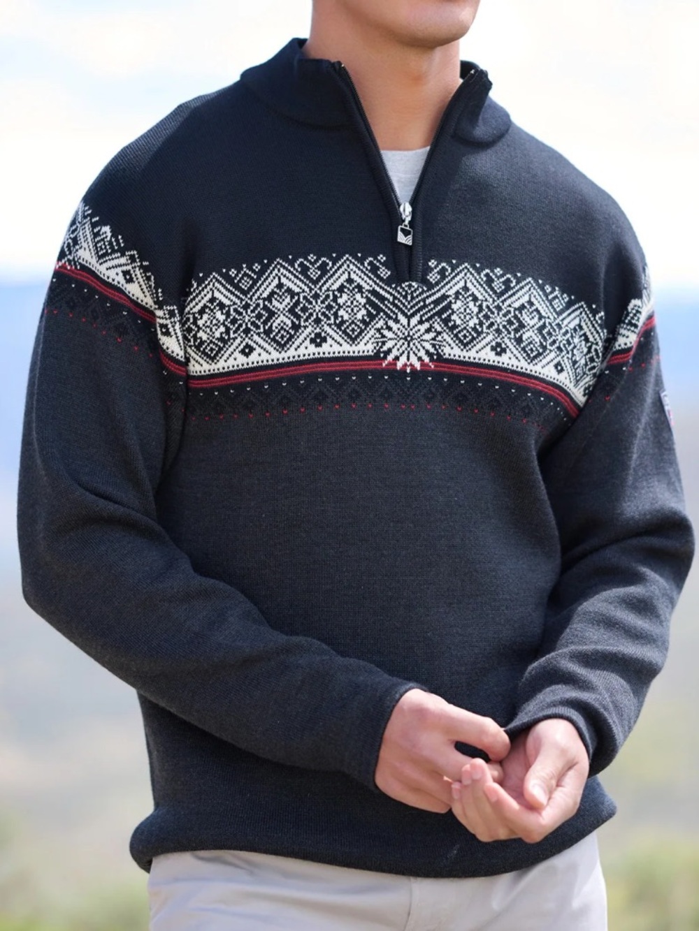 Dale of Norway Moritz Men's Sweater Merino Wool Half Zip Dark Charcoal Black L